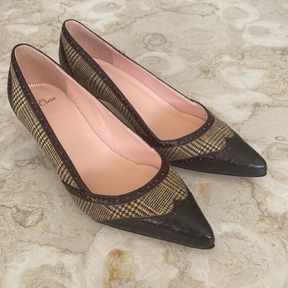 NWOT J. Crew Leather & Textile Pointer Toe Kitten Heel Pumps - Picture 2 of 15